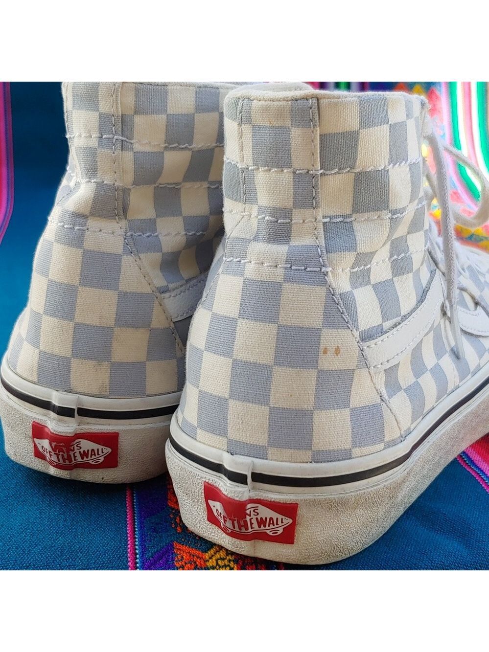 Vans Sk8-Hi Checkerboard Sneakers Zen Blue and White Size Men's 8.5 Women's 10 - Picture 7 of 17